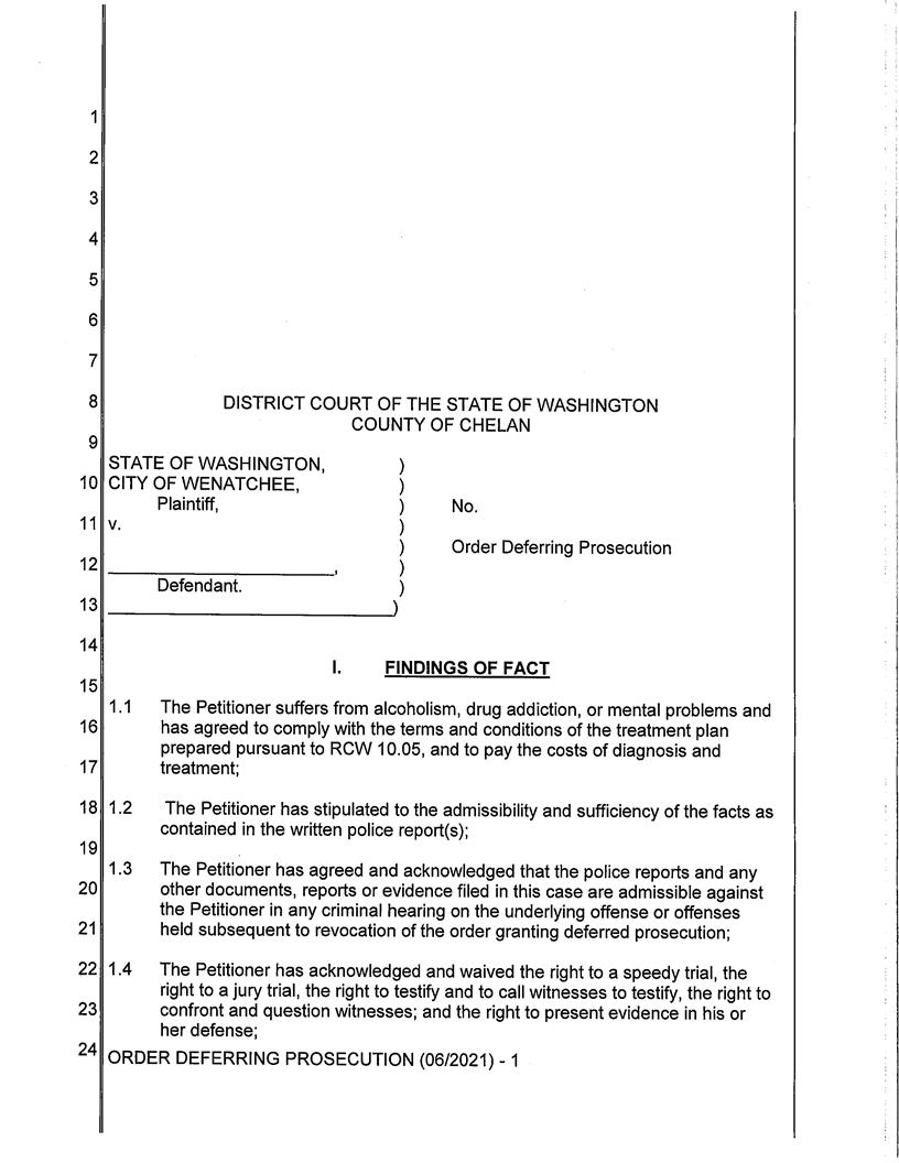 Order Deferring Prosecution | Pdf Fpdf Docx | Washington