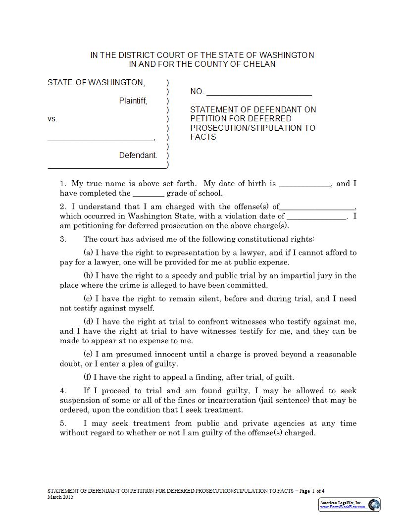 Statement Of Defendant On Petition For Deferred Prosecution | Pdf Fpdf Docx | Washington