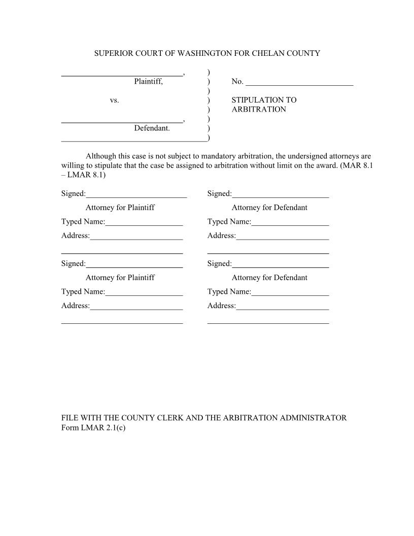Stipulation To Arbitration {LMAR 2.1(c)} | Pdf Fpdf Docx | Washington
