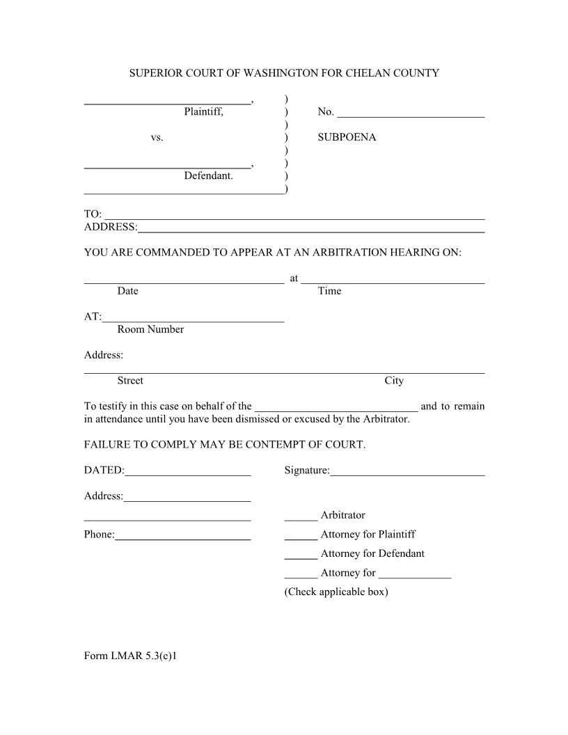 Subpoena {LMAR 5.3(e)1} | Pdf Fpdf Docx | Washington