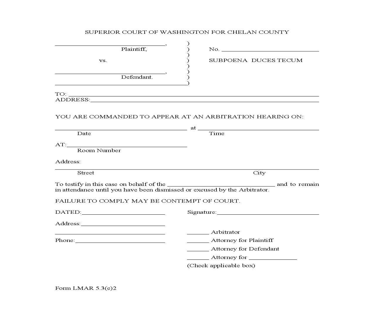 Subpoena Duces Tecum {LMAR 5.3(a)2} | Pdf Fpdf Doc Docx | Washington