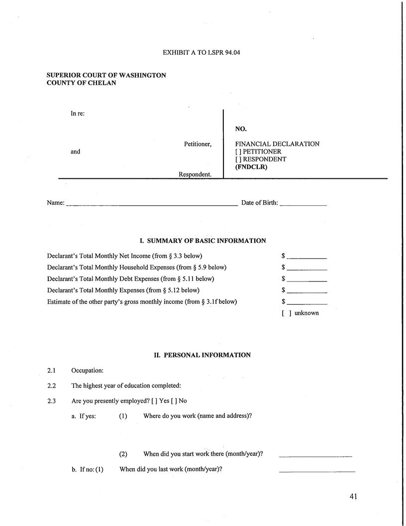 Financial Declaration | Pdf Fpdf Docx | Washington