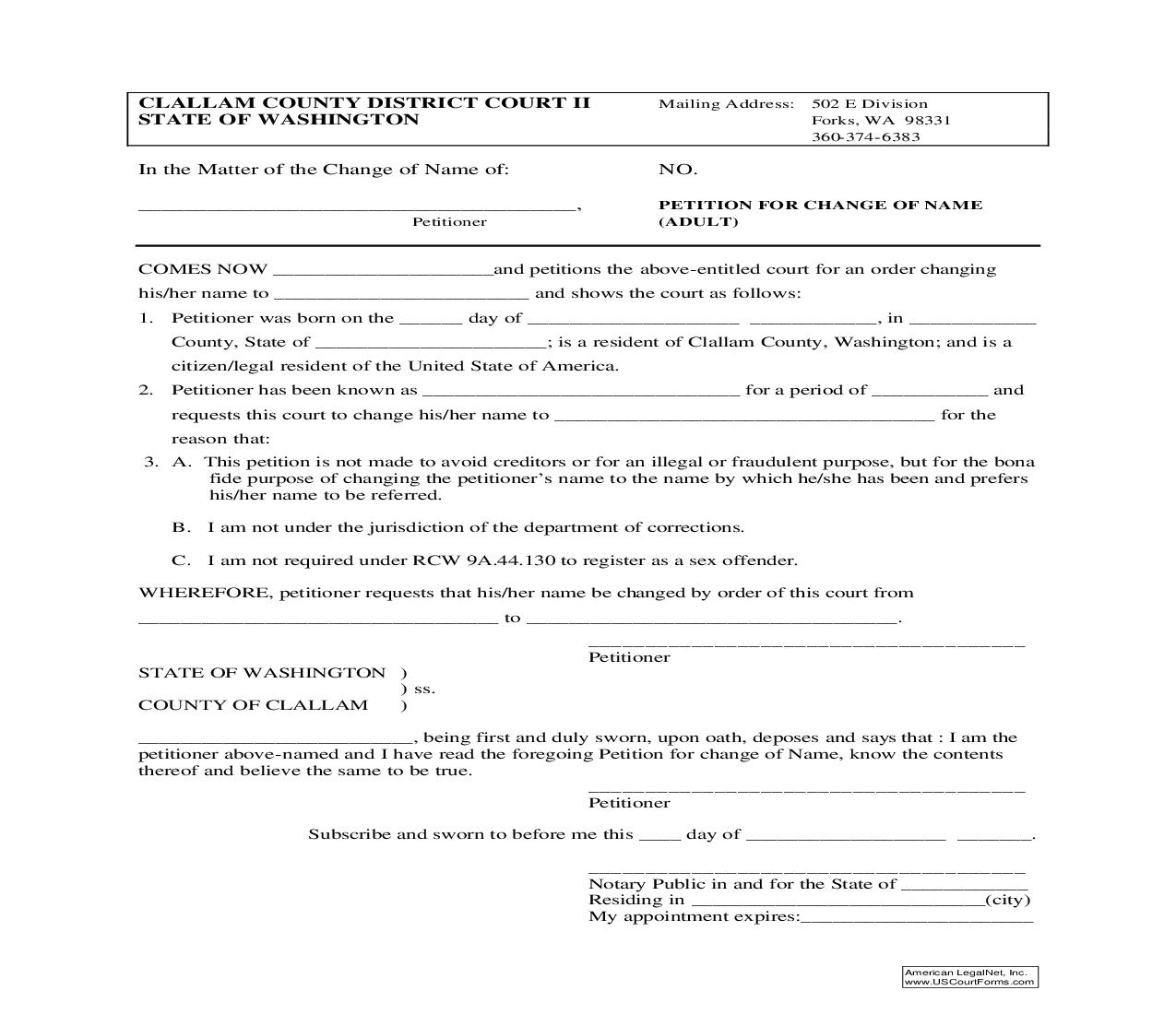 Petition For Change Of Name (Adult) (District II) |  | Washington