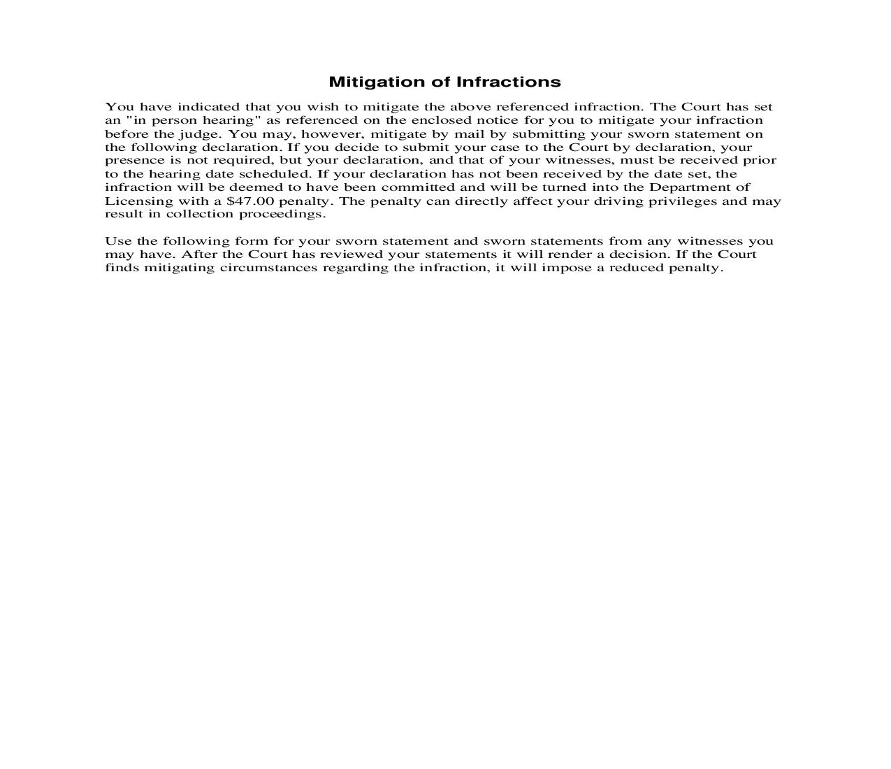 Mitigation Of Infractions |  | Washington