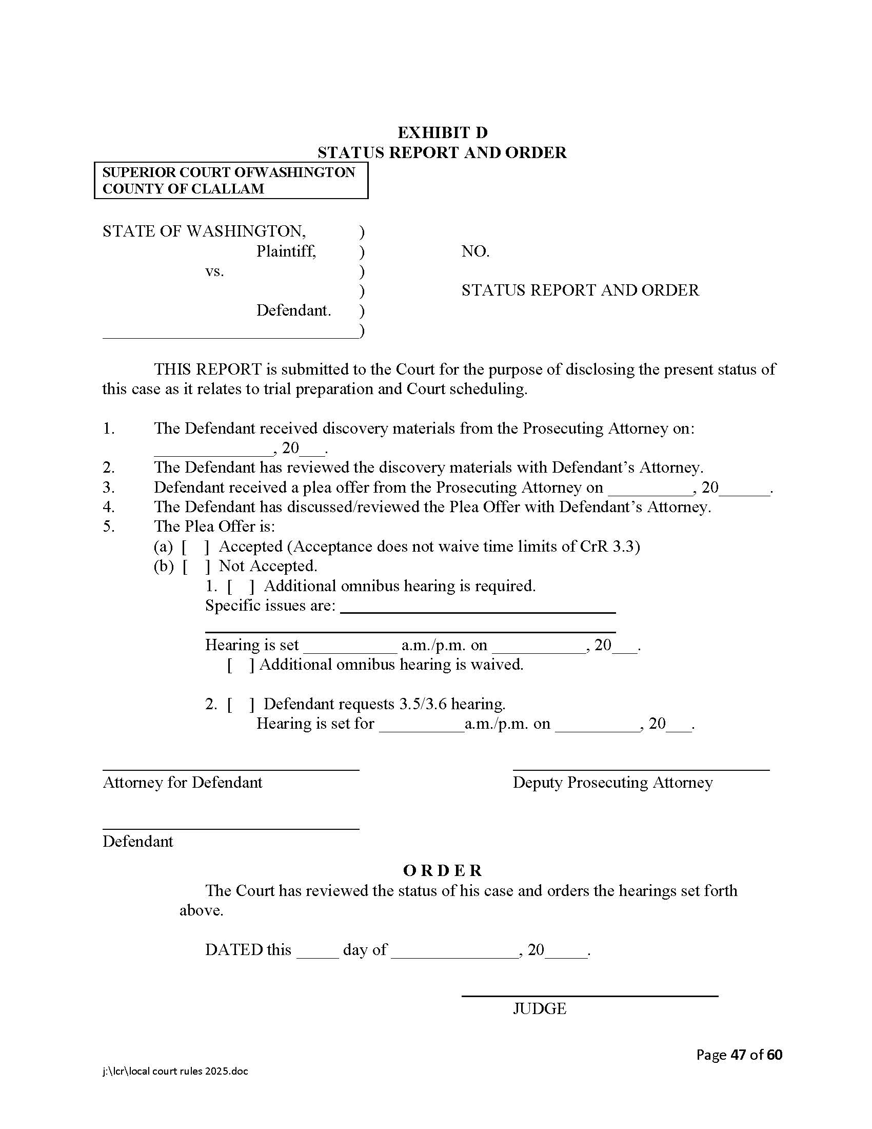 Status Report And Order {Exhibit E} | Pdf Fpdf Doc Docx | Washington