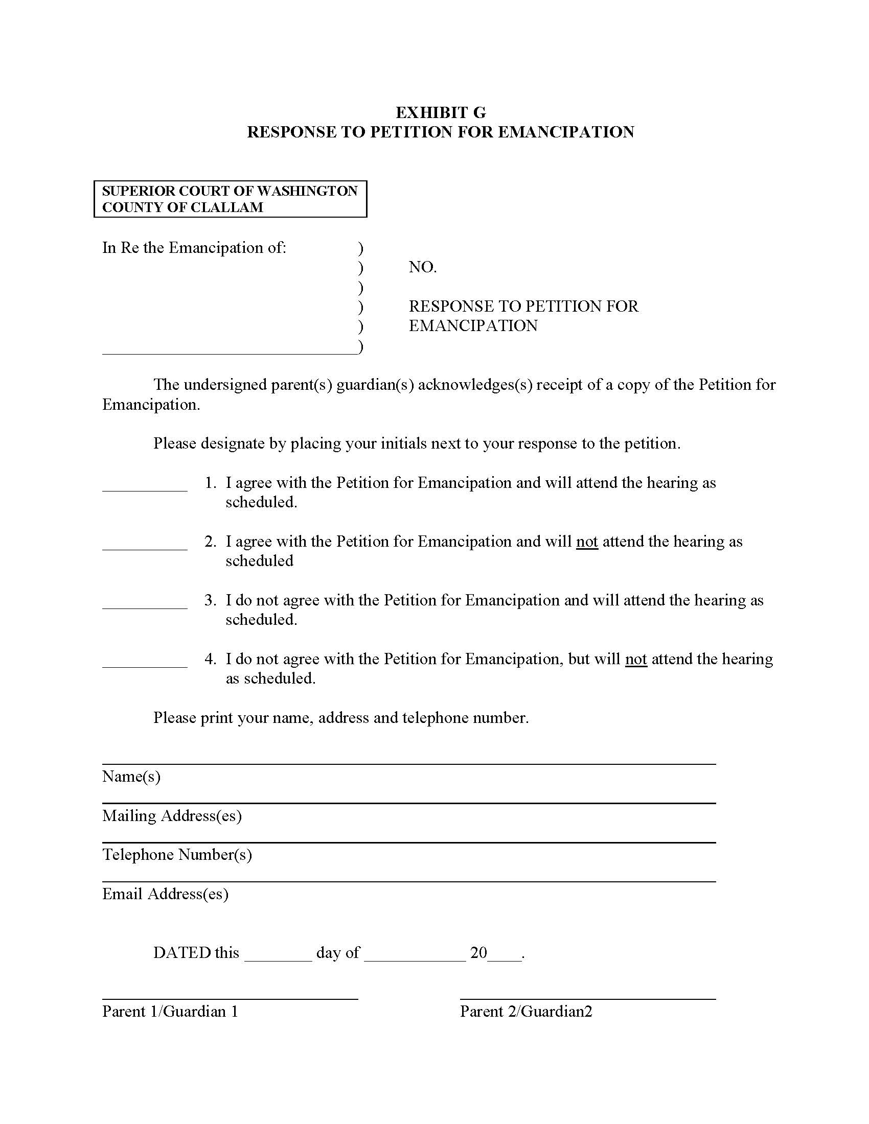 ResponseTo Petition For Emancipation {Exhibit G} | Pdf Fpdf Doc Docx | Washington