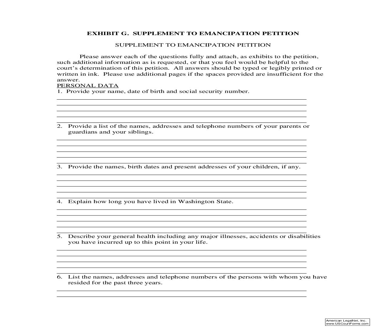 Supplement To Emancipation Petition | Pdf Fpdf Doc Docx | Washington