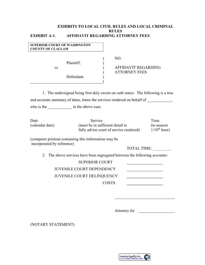 Affidavit Regarding Attorney Fees Exhibit A1 | Pdf Fpdf Docx | Washington