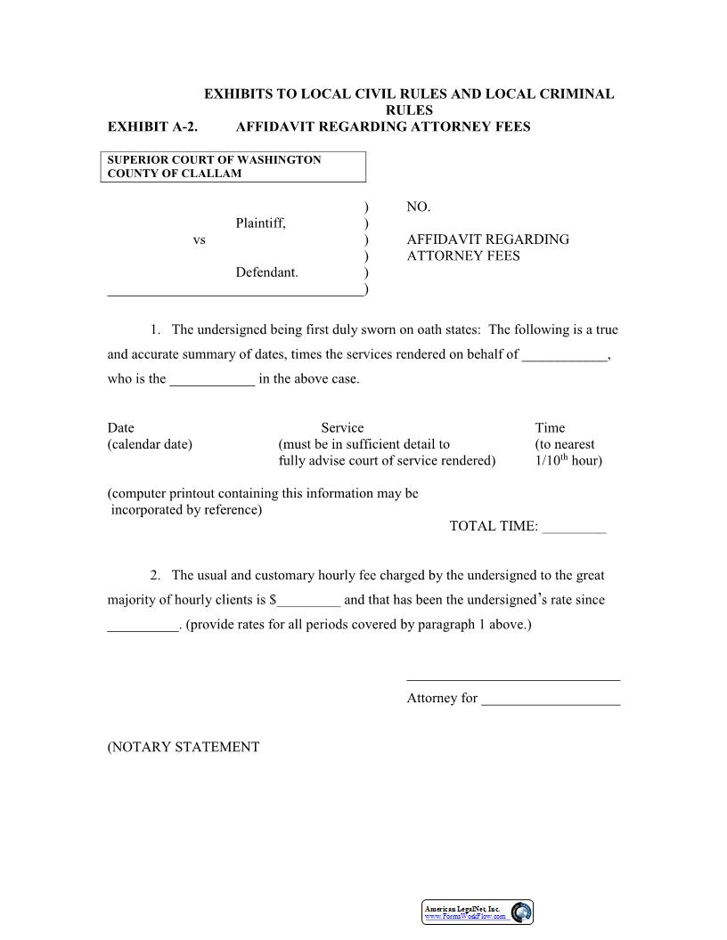 Affidavit Regarding Attorney Fees Exhibit A2 | Pdf Fpdf Docx | Washington
