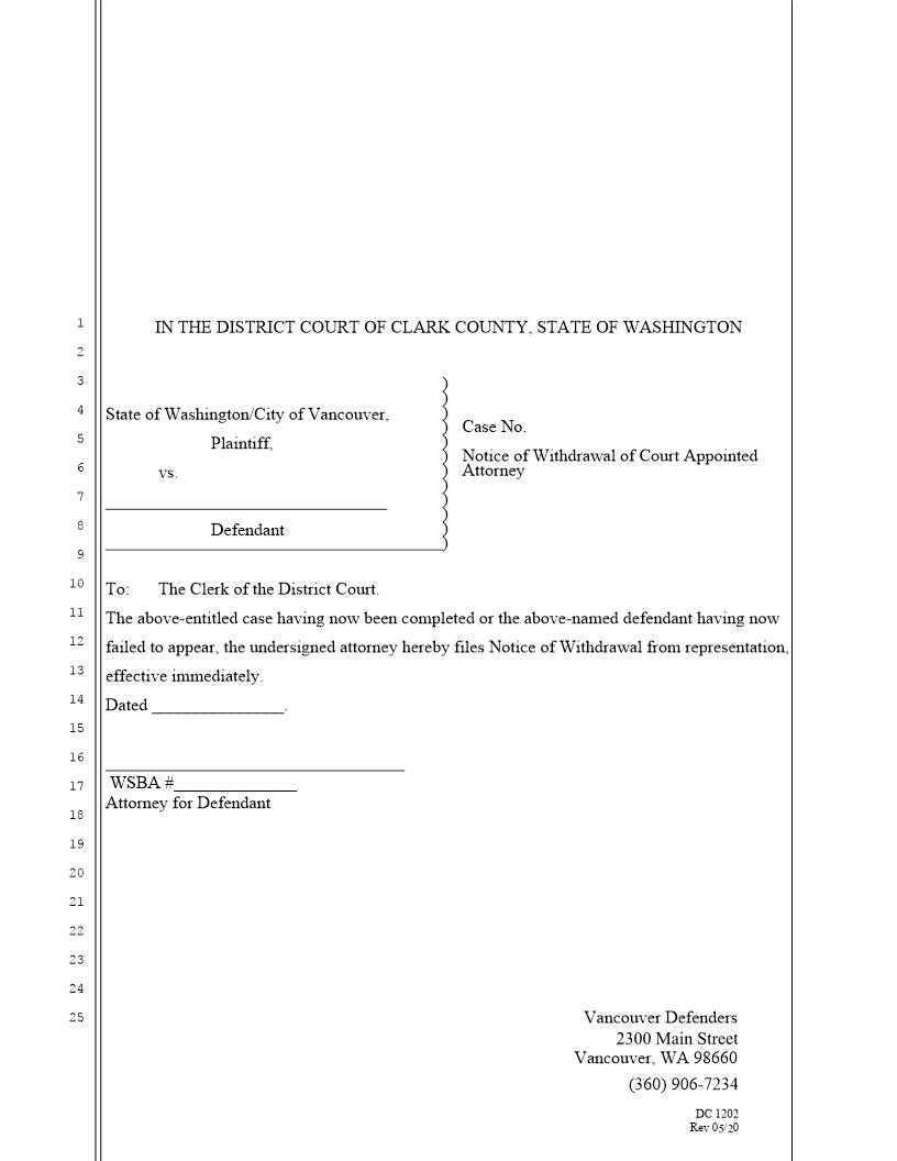 Notice Of Withdrawal Of Court Appointed Attorney | Pdf Fpdf Docx | Washington