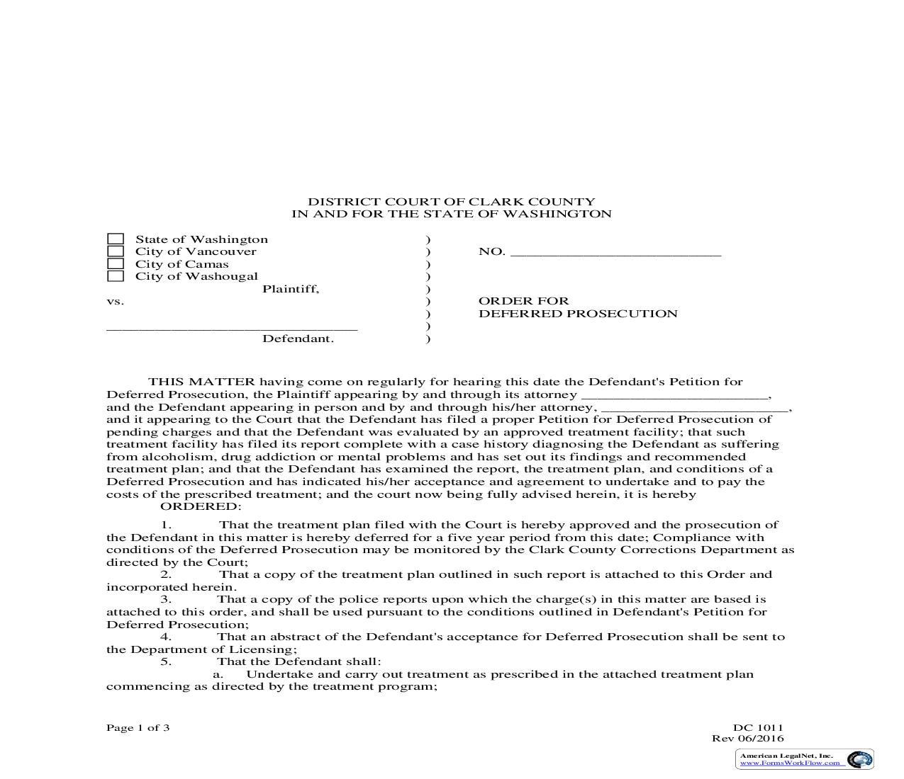 Order For Deferred Prosecution | Pdf Fpdf Doc Docx | Washington