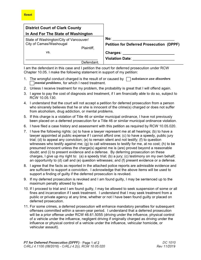 Petition For Deferred Prosecution | Pdf Fpdf Doc Docx | Washington
