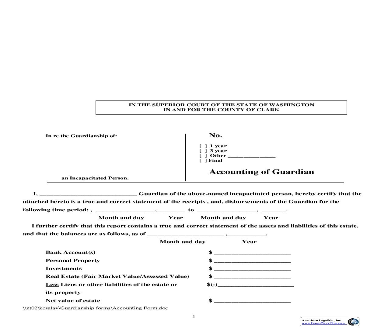 Accounting Of Guardian | Pdf Fpdf Doc Docx | Washington