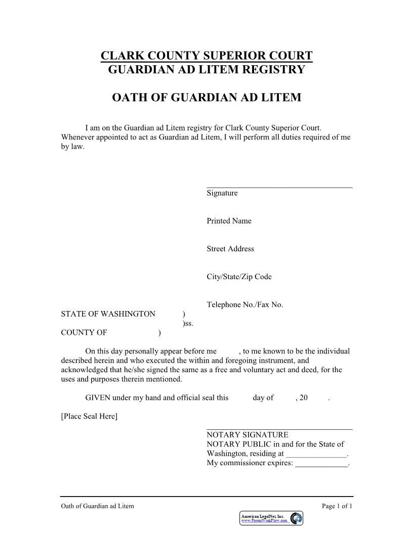 Guardian Ad Litem Oath | Pdf Fpdf Docx | Washington