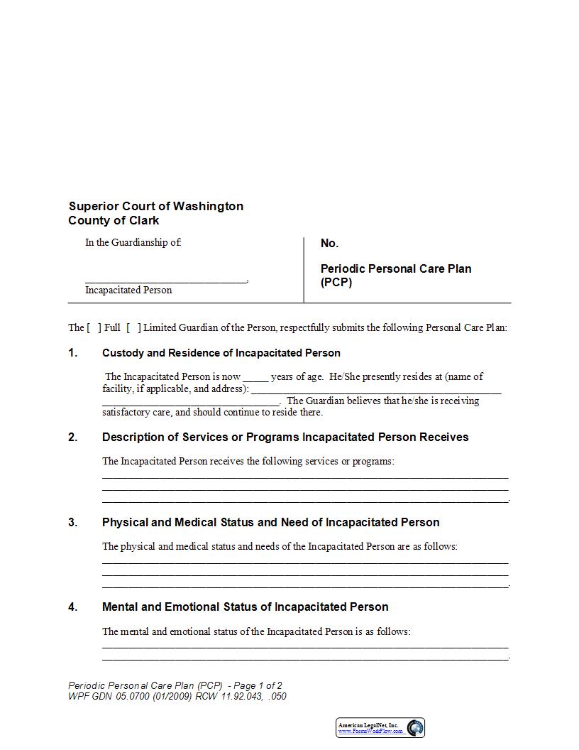 Periodic Personal Care Plan | Pdf Fpdf Docx | Washington