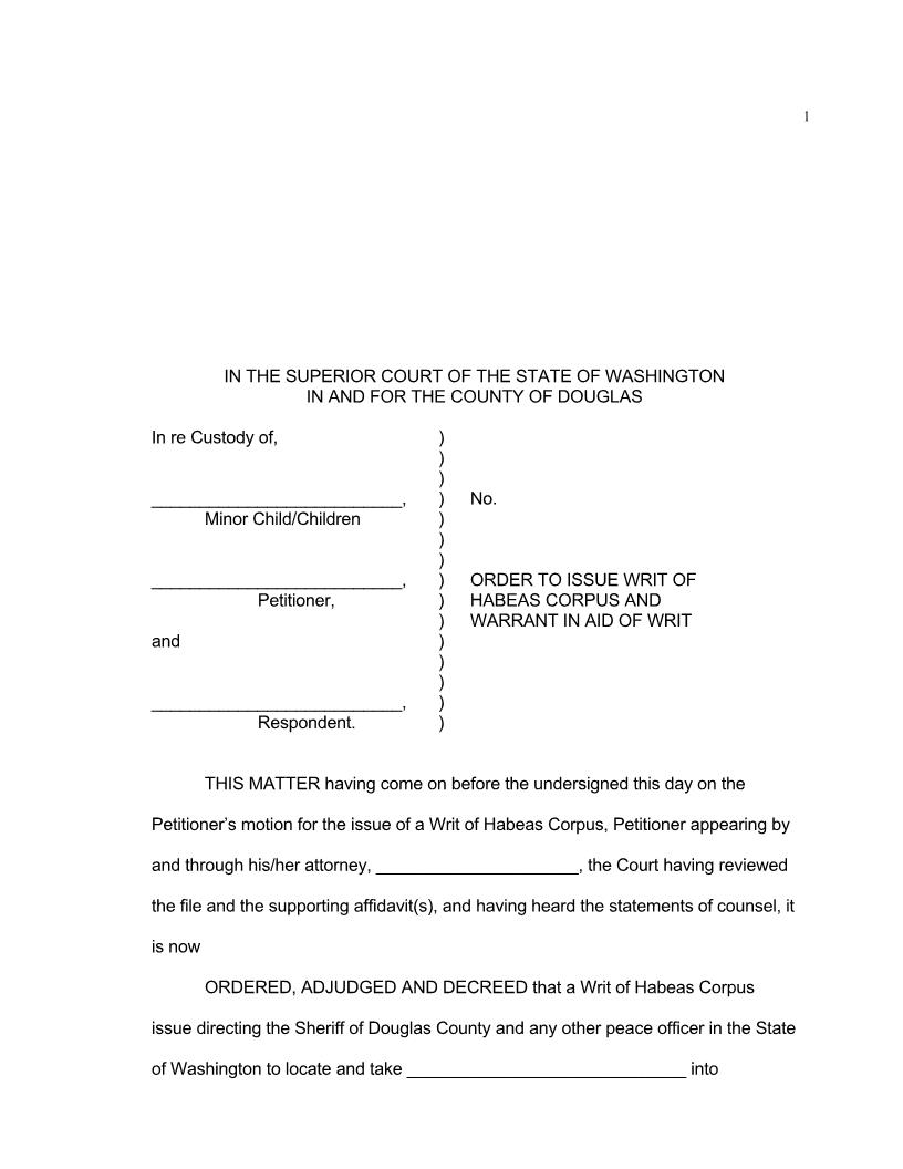 Order To Issue Writ Of Habeas Corpus And Warrent In Aid Of Writ | Pdf Fpdf Doc Docx | Washington