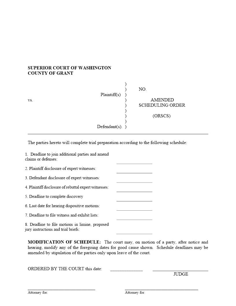 Amended Scheduling Order | Pdf Fpdf Docx | Washington