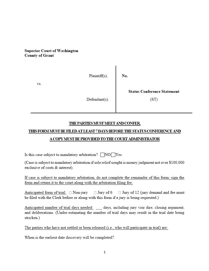 Status Conference Statement {LR8-B} | Pdf Fpdf Docx | Washington