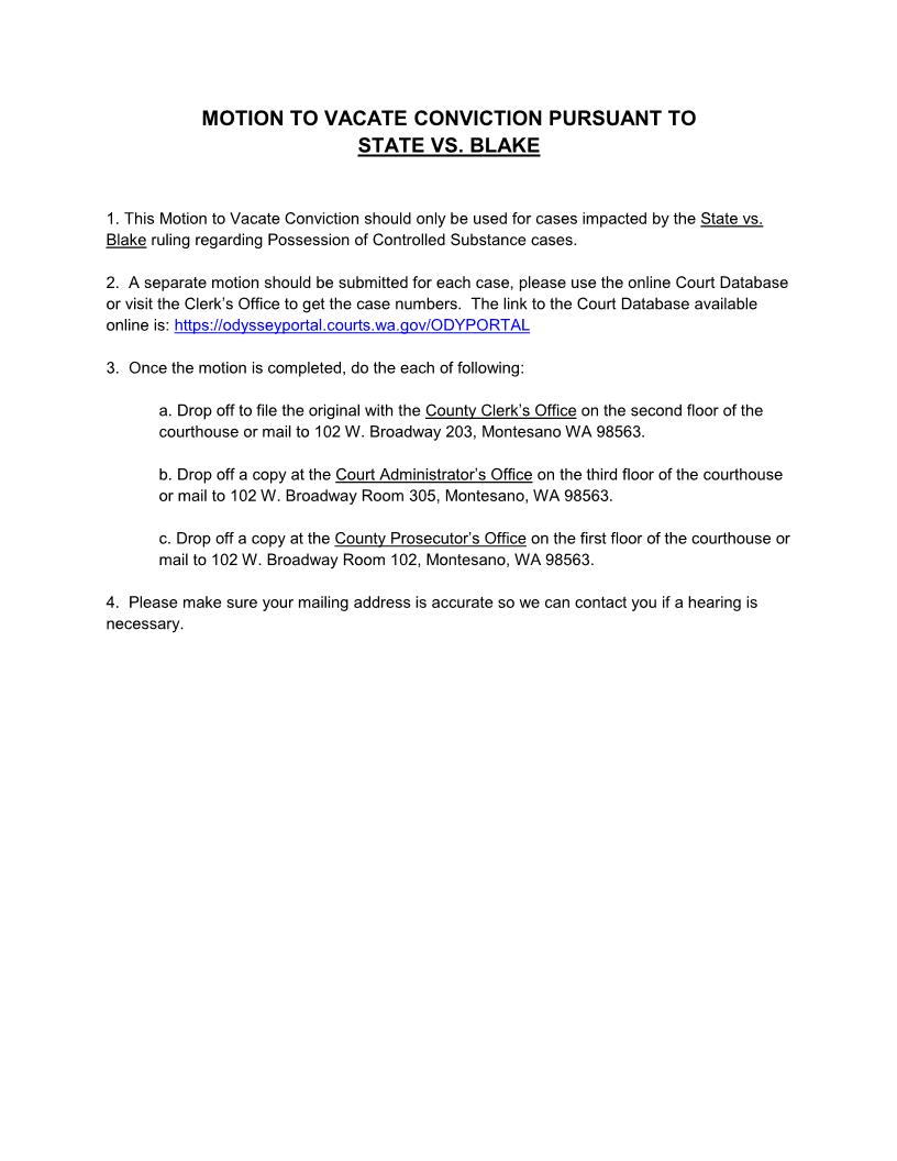 Motion To Vacate Conviction | Pdf Fpdf Docx | Washington