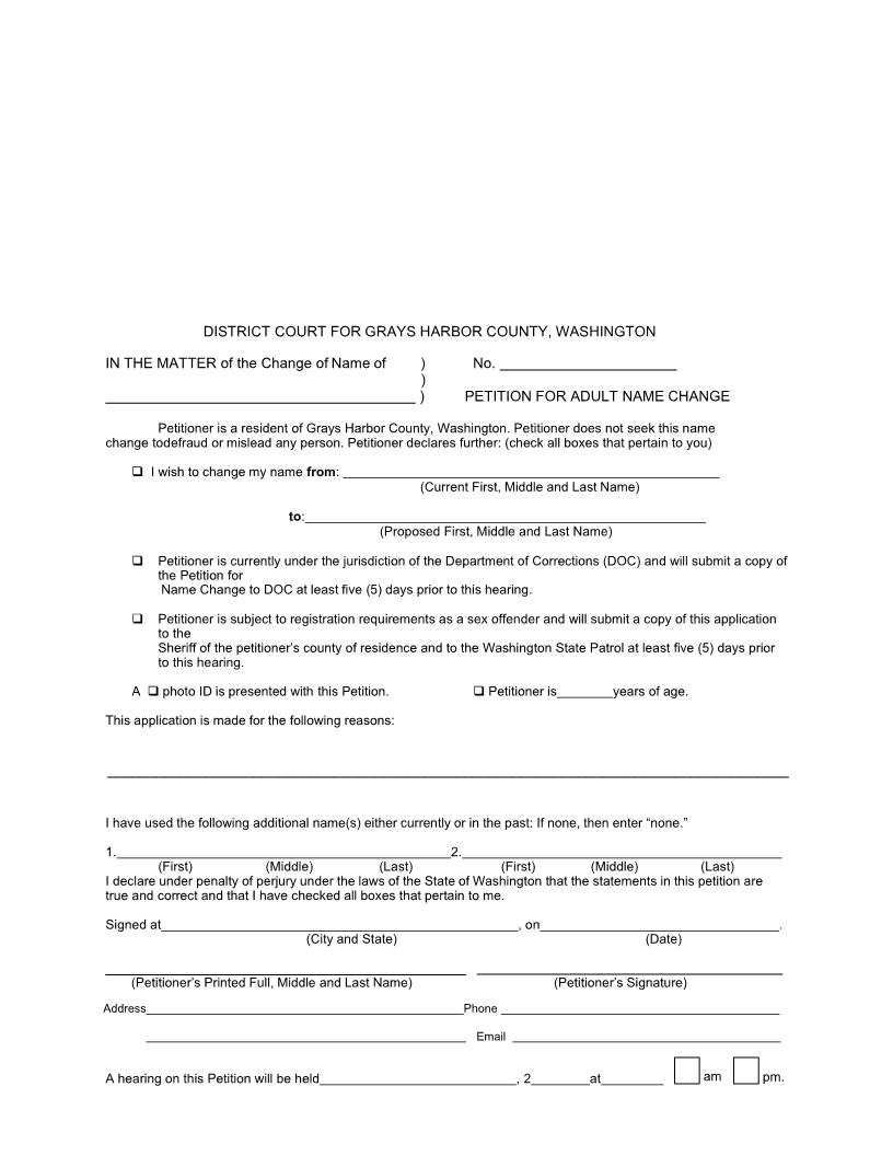 Petition For Adult Name Change | Pdf Fpdf Docx | Washington