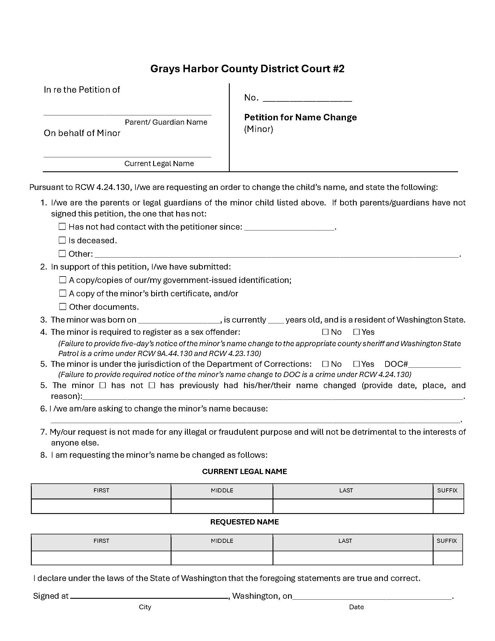 Petition For Minors Name Change | Pdf Fpdf Docx | Washington