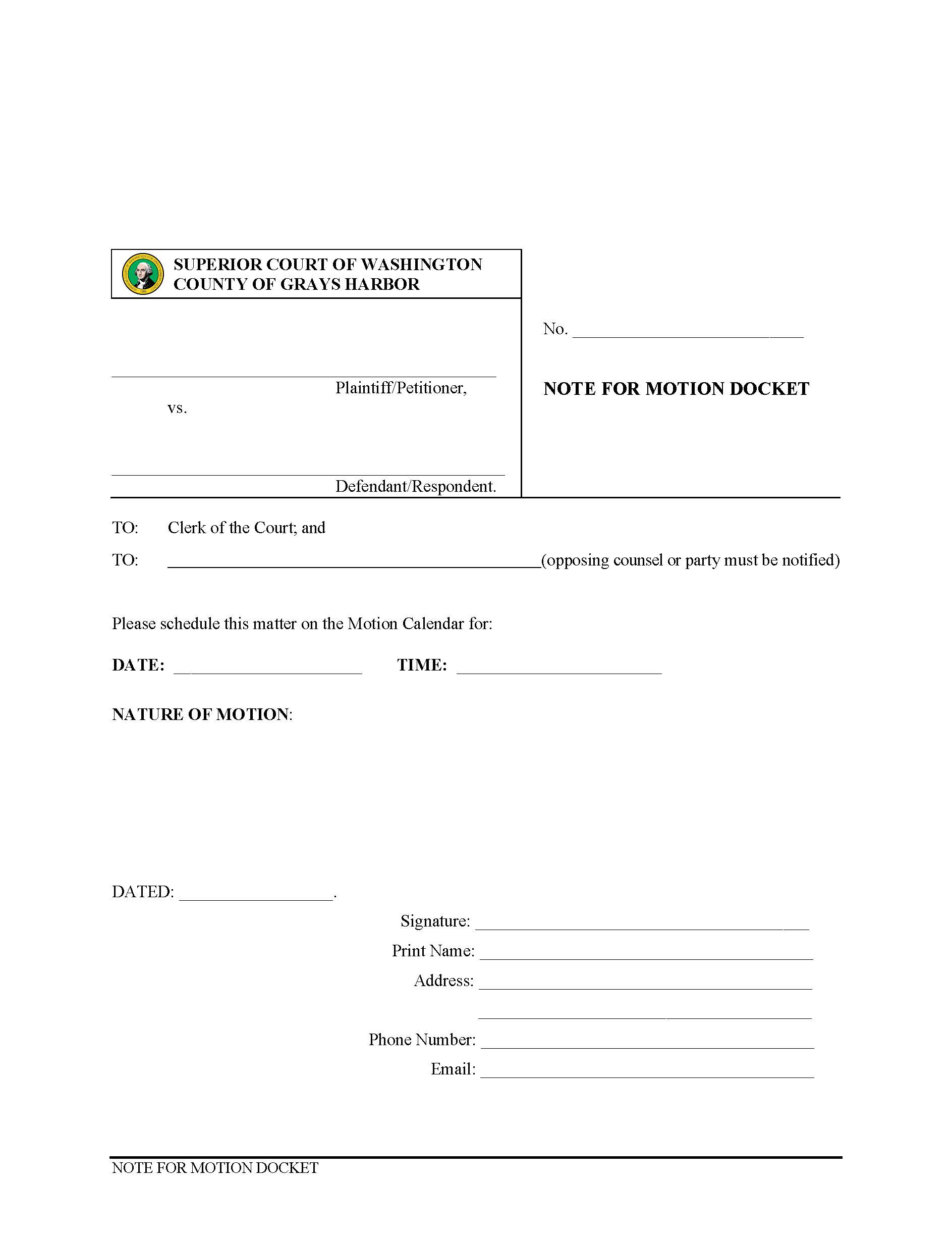 Note For Motion Docket | Pdf Fpdf Docx | Washington