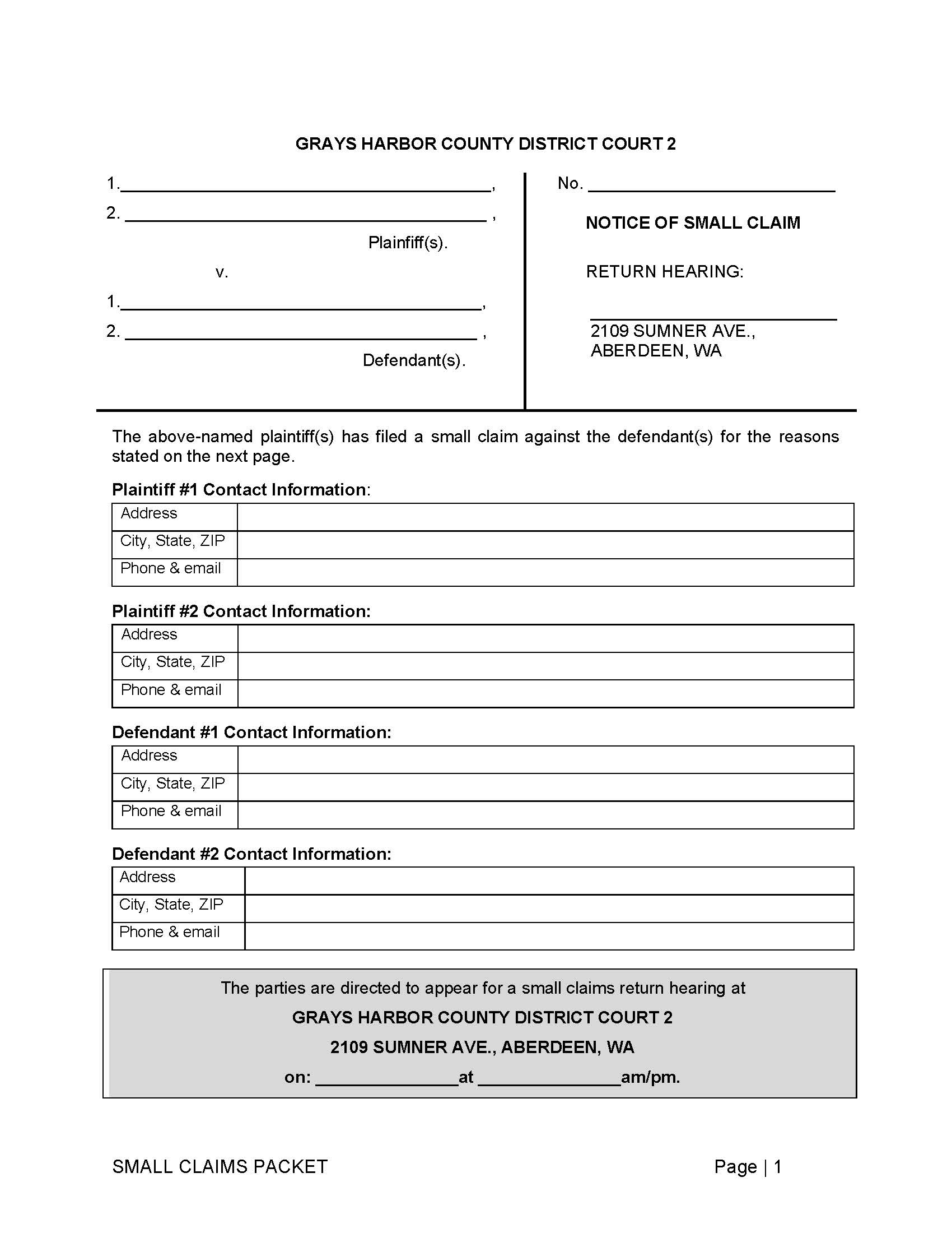 Notice Of Small Claim | Pdf Fpdf Doc Docx | Washington