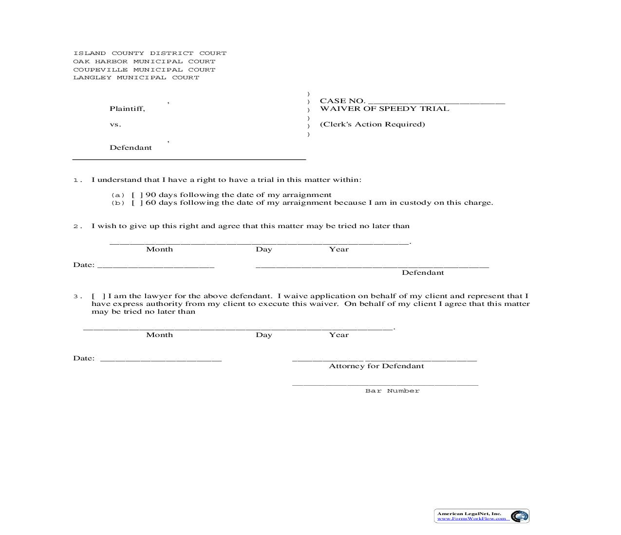 Waiver Of Speedy Trial | Pdf Fpdf Doc Docx | Washington