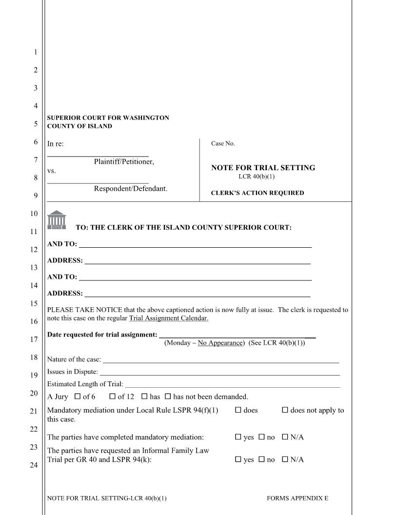 Notice For Trial Setting {Appx E} | Pdf Fpdf Doc Docx | Washington
