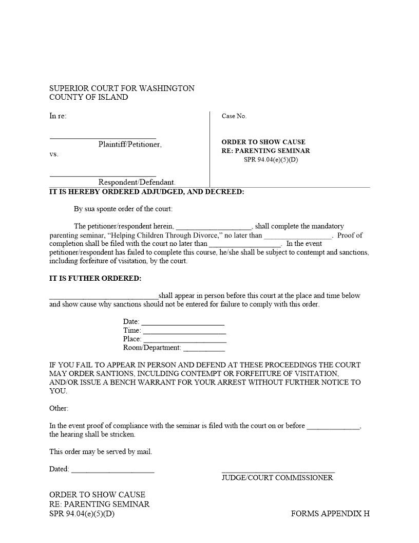 Order To Show Cause RE Parenting Seminar | Pdf Fpdf Docx | Washington