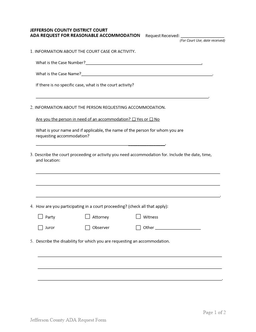ADA Request Form | Pdf Fpdf Docx | Washington