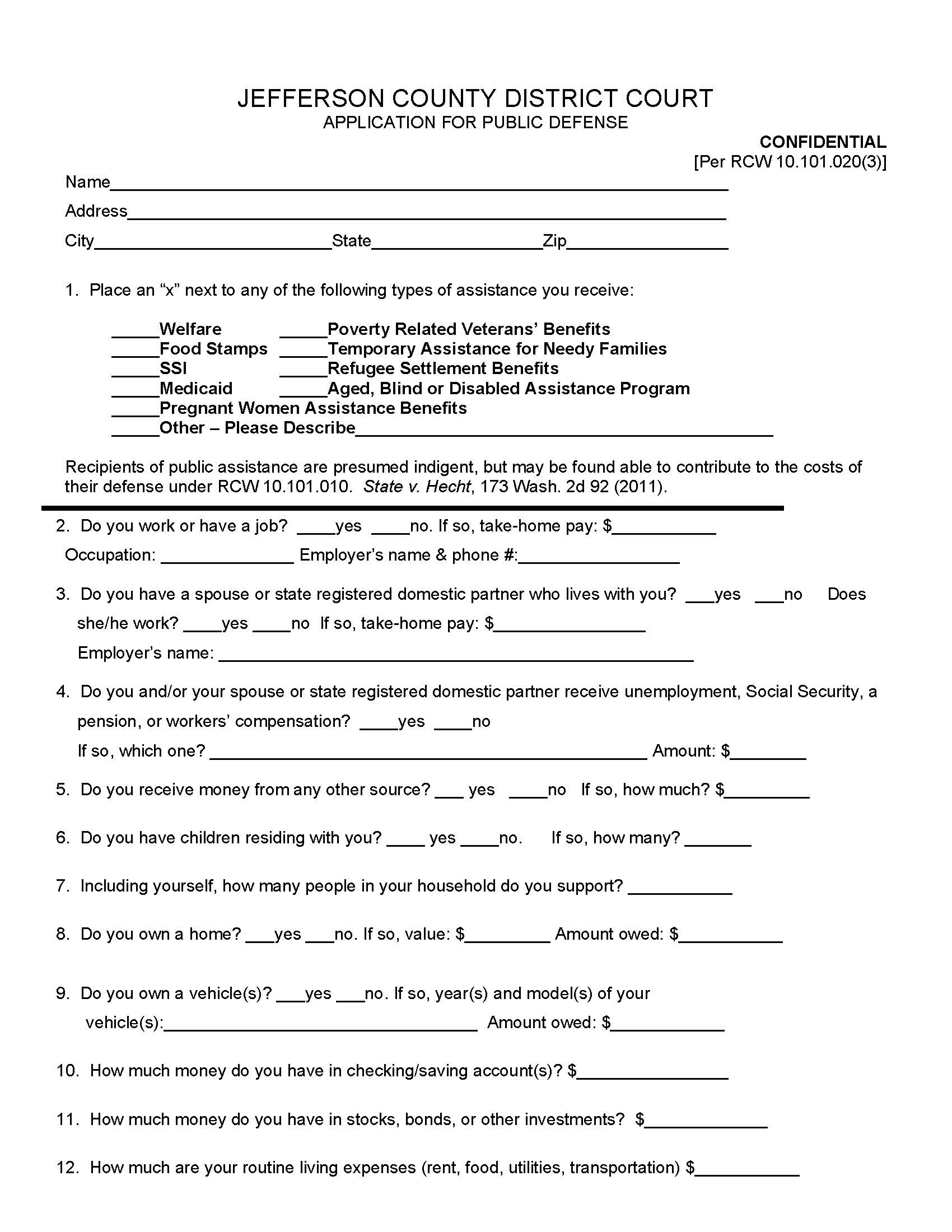 Application For Public Defense | Pdf Fpdf Docx | Washington