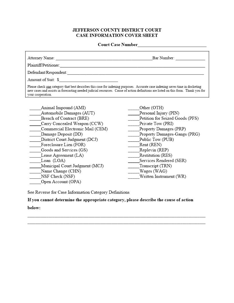 Civil Cover Sheet | Pdf Fpdf Doc Docx | Washington