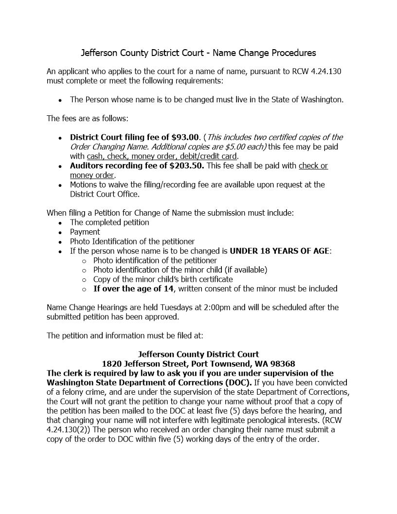Petition For Change Of Name Adult | Pdf Fpdf Docx | Washington