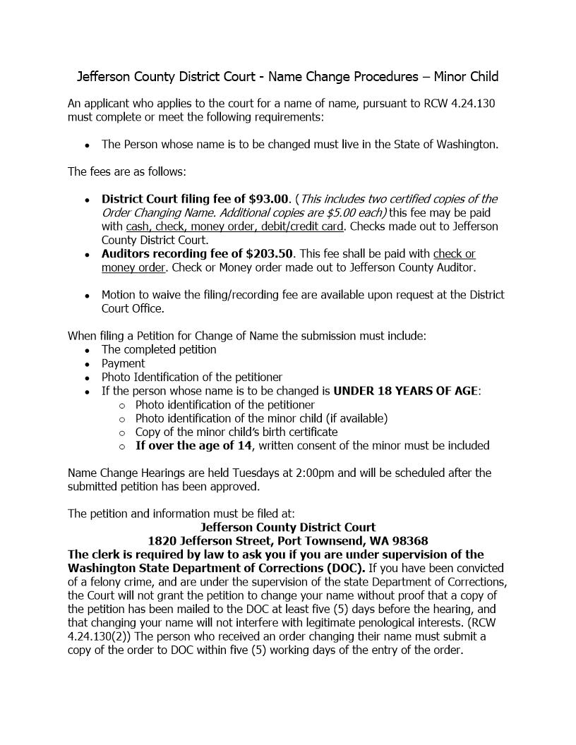 Petition For Change Of Name Child | Pdf Fpdf Docx | Washington
