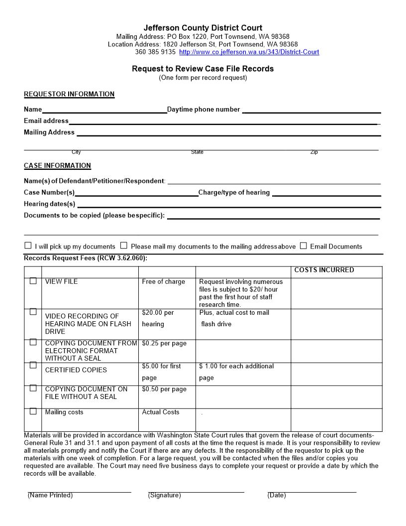 Request To Review Case File Records | Pdf Fpdf Docx | Washington