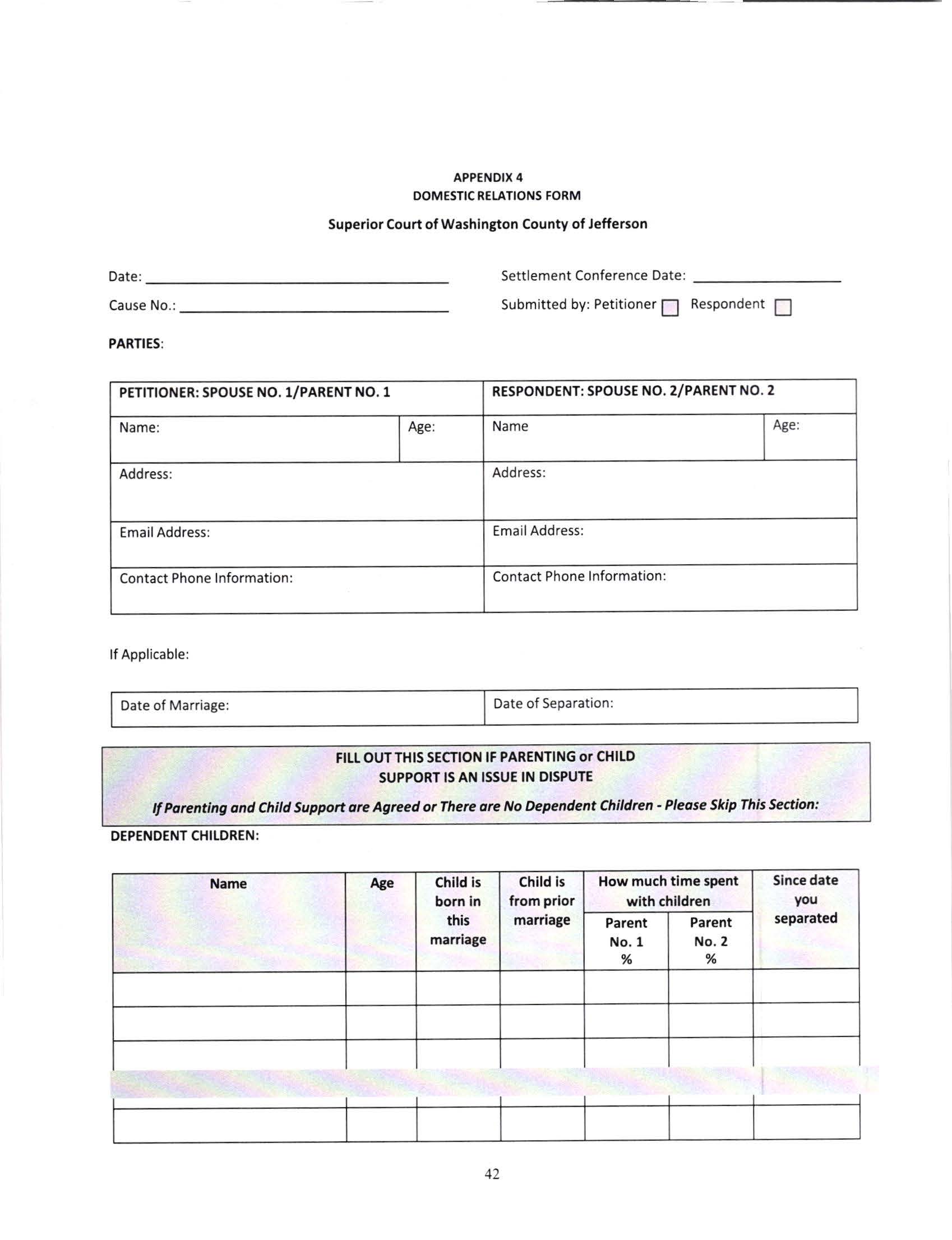 Domestic Relations Information Form | Pdf Fpdf Doc Docx | Washington