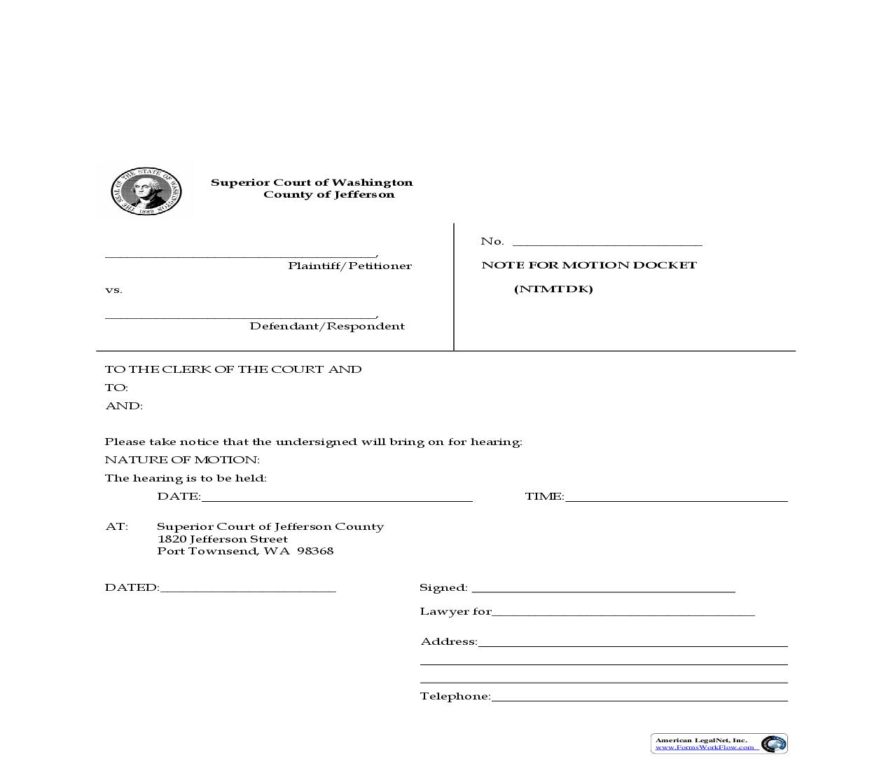 Note For Motion Docket | Pdf Fpdf Doc Docx | Washington