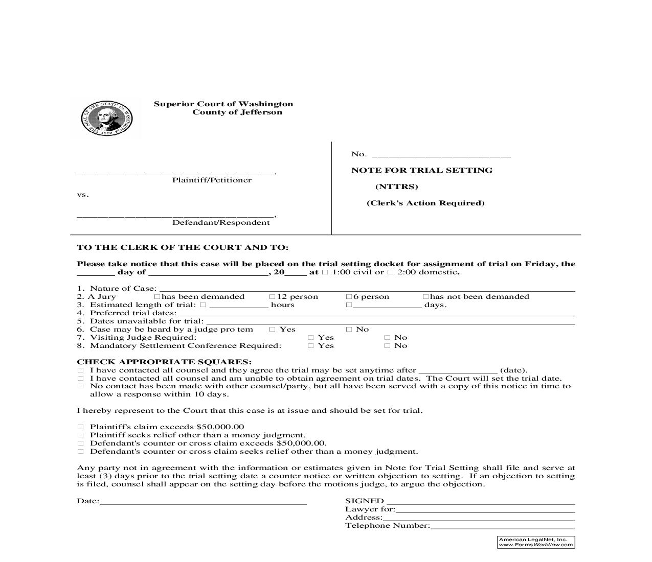 Note For Trial Setting | Pdf Fpdf Doc Docx | Washington