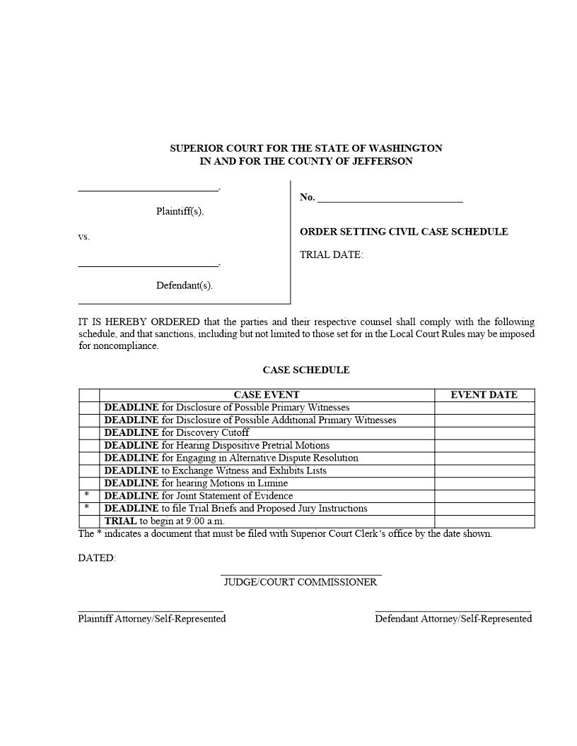 Pretrial Schedule For Complex Civil Litigation | Pdf Fpdf Doc Docx | Washington