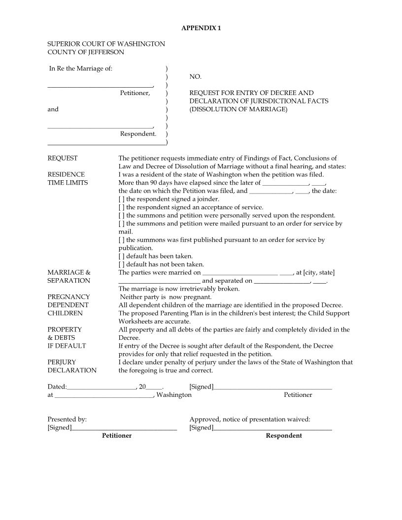 Request For Entry Of Decree And Declaration Of Jurisdictional Facts | Pdf Fpdf Docx | Washington
