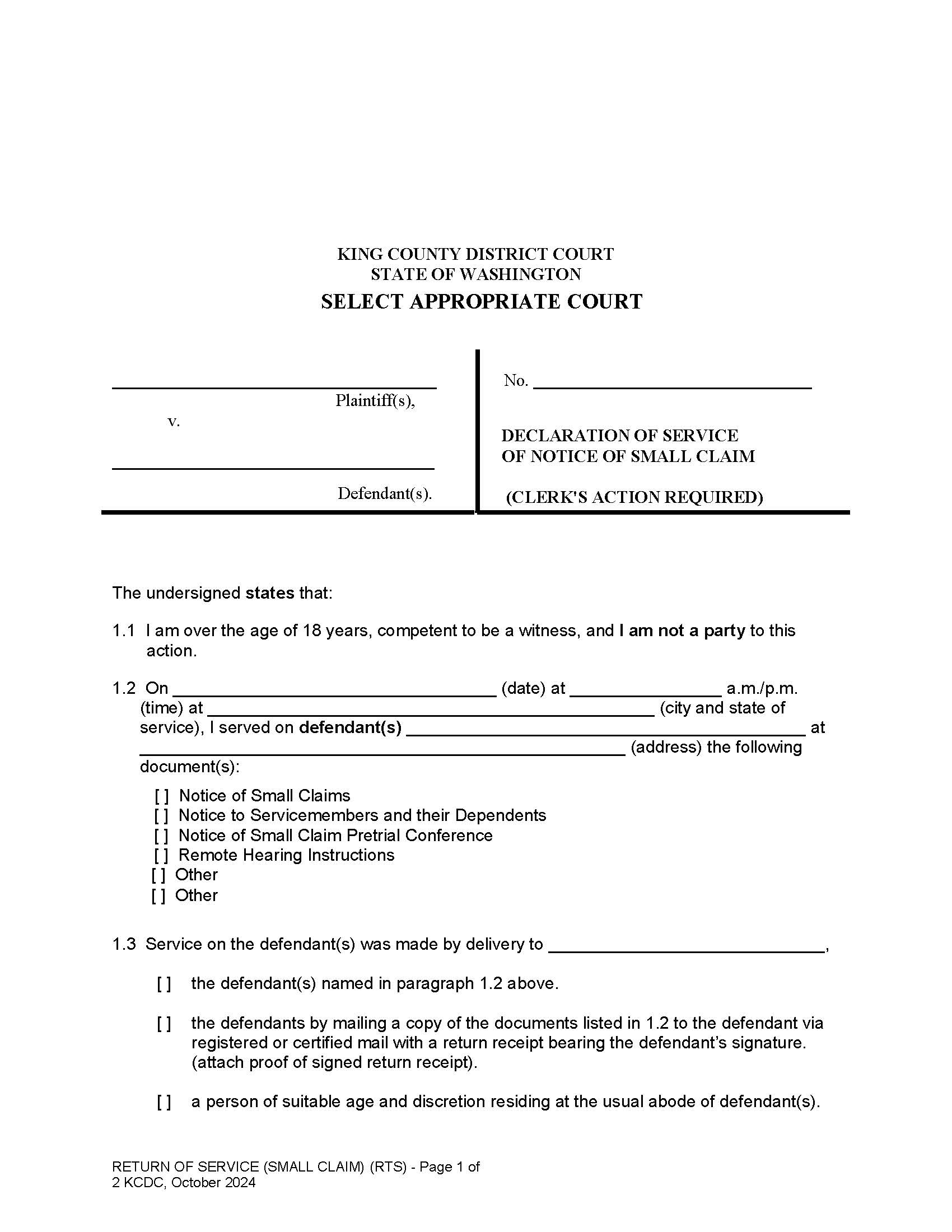 Declaration Of Service | Pdf Fpdf Docx | Washington