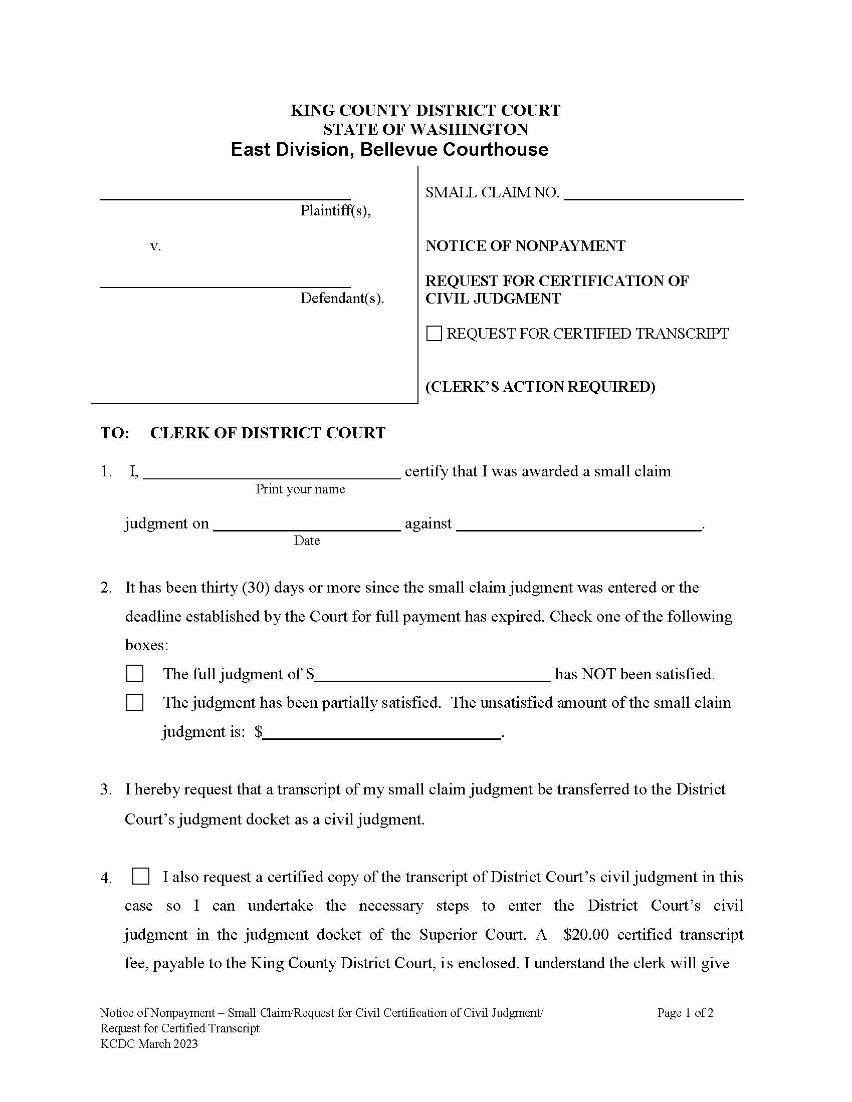 Notice Of Non Payment | Pdf Fpdf Doc Docx | Washington