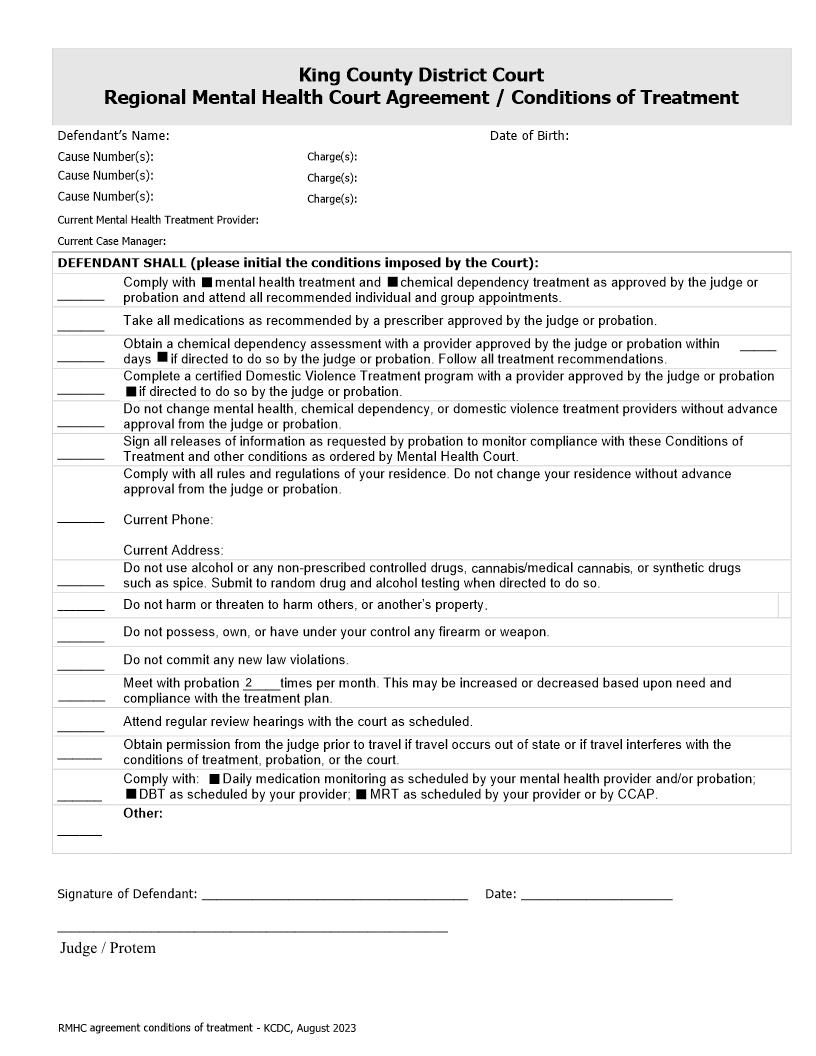 Conditions Of Treatment | Pdf Fpdf Doc Docx | Washington