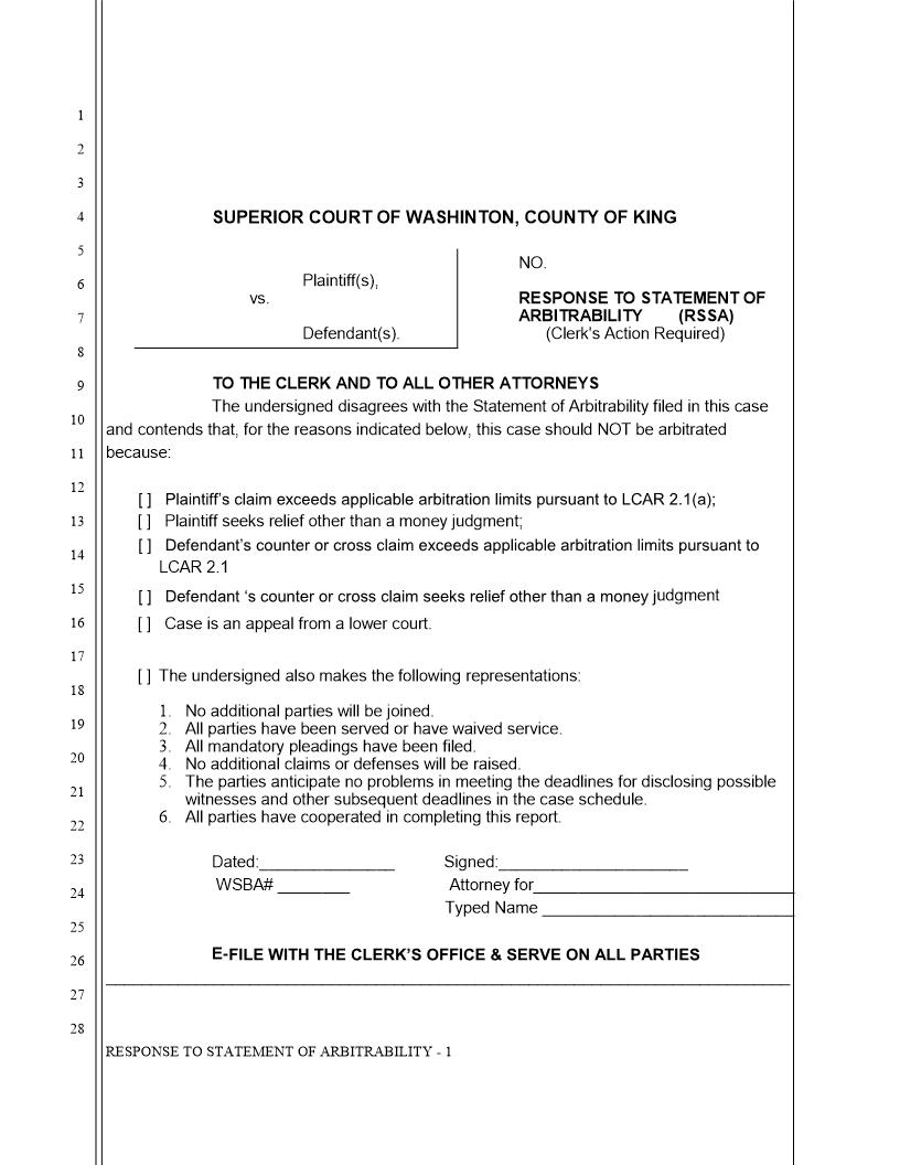 Response To Statement Of Arbitrability | Pdf Fpdf Docx | Washington