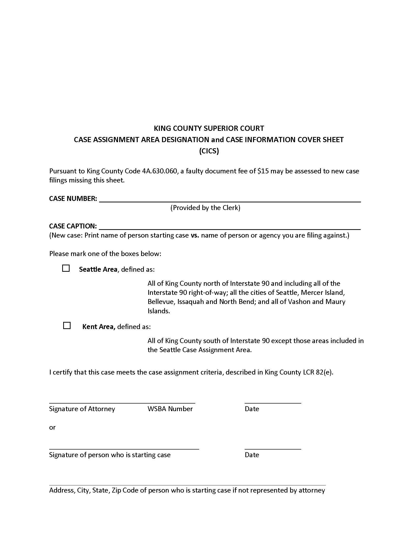 Case Assignment Area Designation And Cover Sheet | Pdf Fpdf Docx | Washington