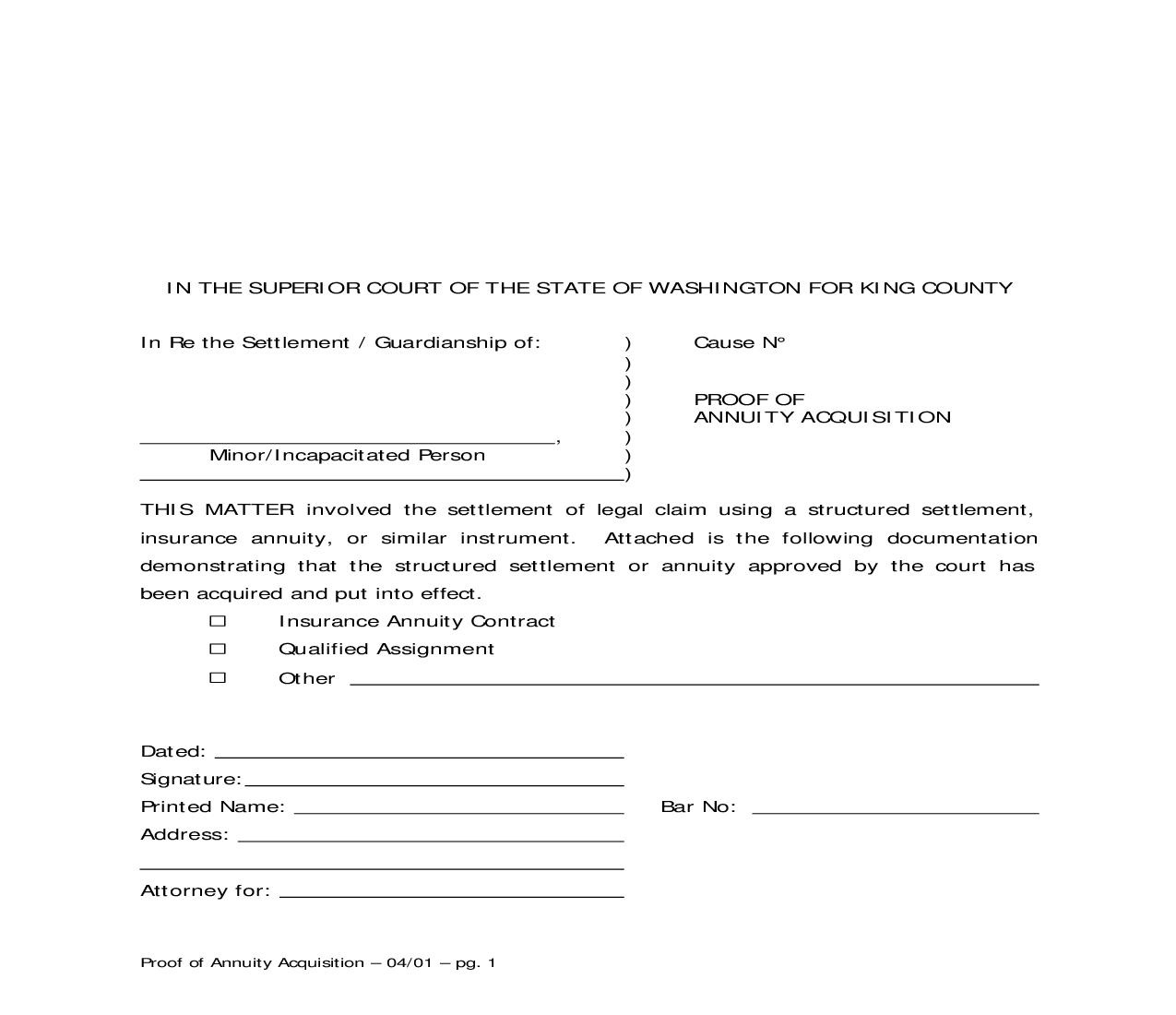 Proof Of Annuity Acquisition | Pdf Fpdf Doc Docx | Washington