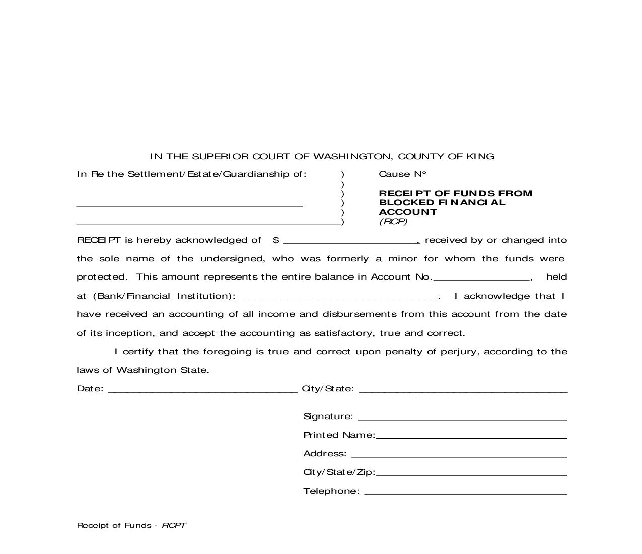 Receipt Of Funds From Blocked Financial Account | Pdf Fpdf Doc Docx | Washington