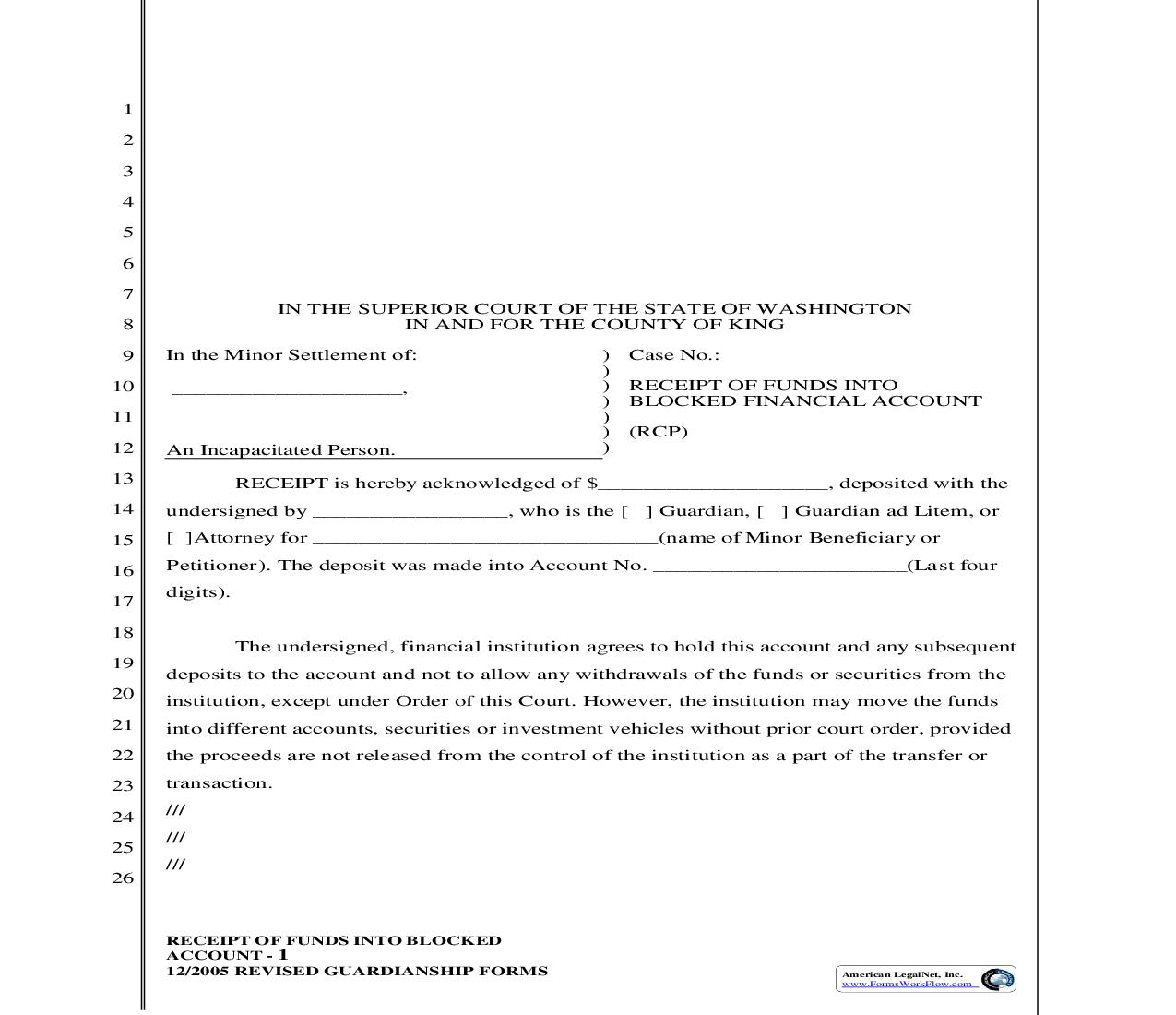 Receipt Of Funds Into Blocked Financial Account | Pdf Fpdf Doc Docx | Washington