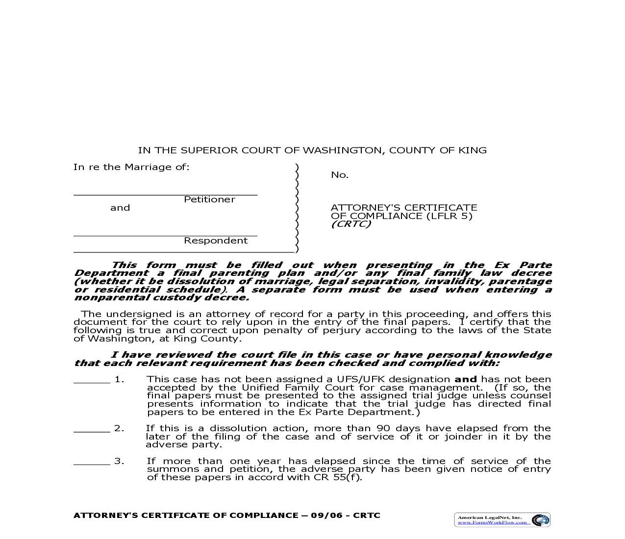 Attorneys Certificate Of Compliance | Pdf Fpdf Doc Docx | Washington